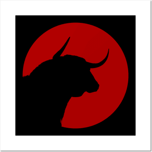 Bull silhouette red sun disc badge or logo Posters and Art